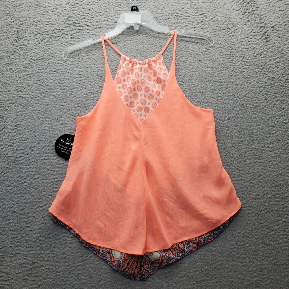 Womens Blouse Top Large Multi Reversible Border Print Sleeveless Spaghetti Strap